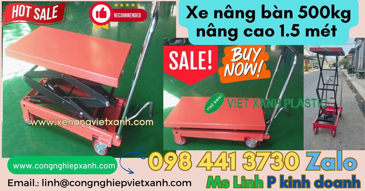 Xe nâng tay mặt bàn 500kg nâng cao 1m5