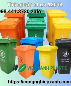 Thùng rác nhựa 120 lít HDPE 2 bánh xe