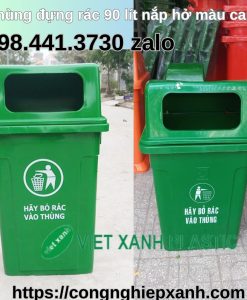 Thung-dung-rac-90-lit-nap-hở-mau-xanh