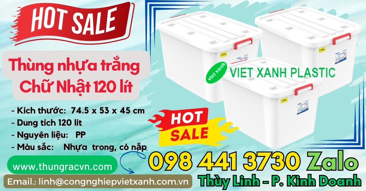 Thùng nhựa trắng chữ nhật 120 lít