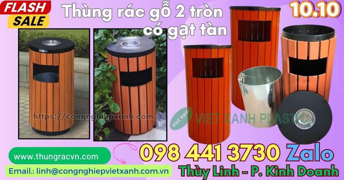 Go One Rac Material Thùng rác gỗ tròn có gạt tàn – Việt Xanh Công Nghiệp