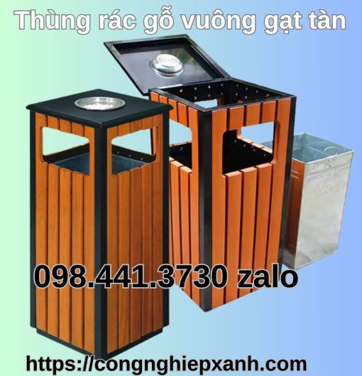 Thùng rác gỗ vuông-gạt tàn