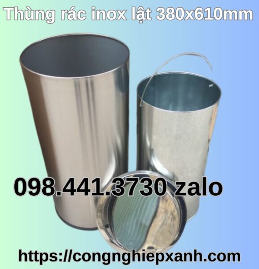 Thùng rác inox nắp lật tròn 380x730mm