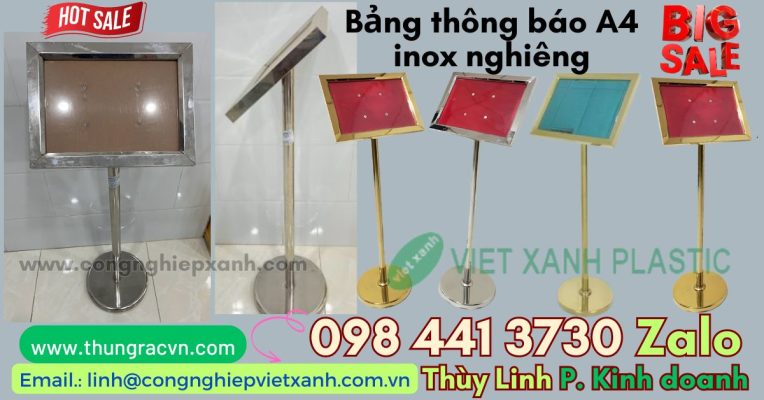 Bảng thông báo inox a4 nghiêng 40 độ