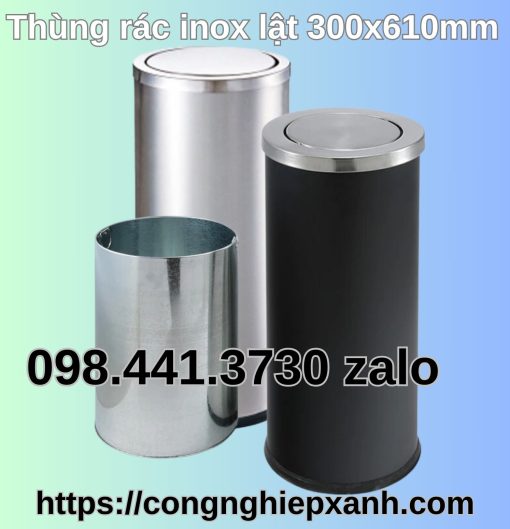 Thùng rác inox nắp lật tròn 300x610mm