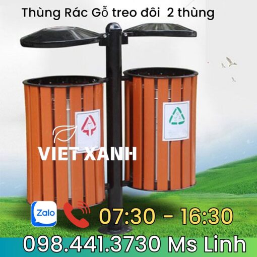 Thùng Rác Treo Gỗ Đôi 2 Thùng – Giải Pháp Tiện Lợi cho Không Gian Sạch Đẹp