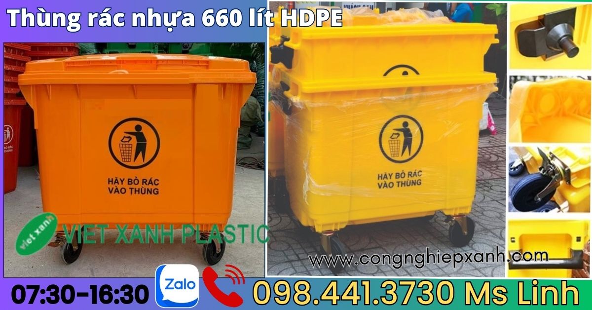 Thùng rác nhựa 660 lít công nghiệp màu vàng cam