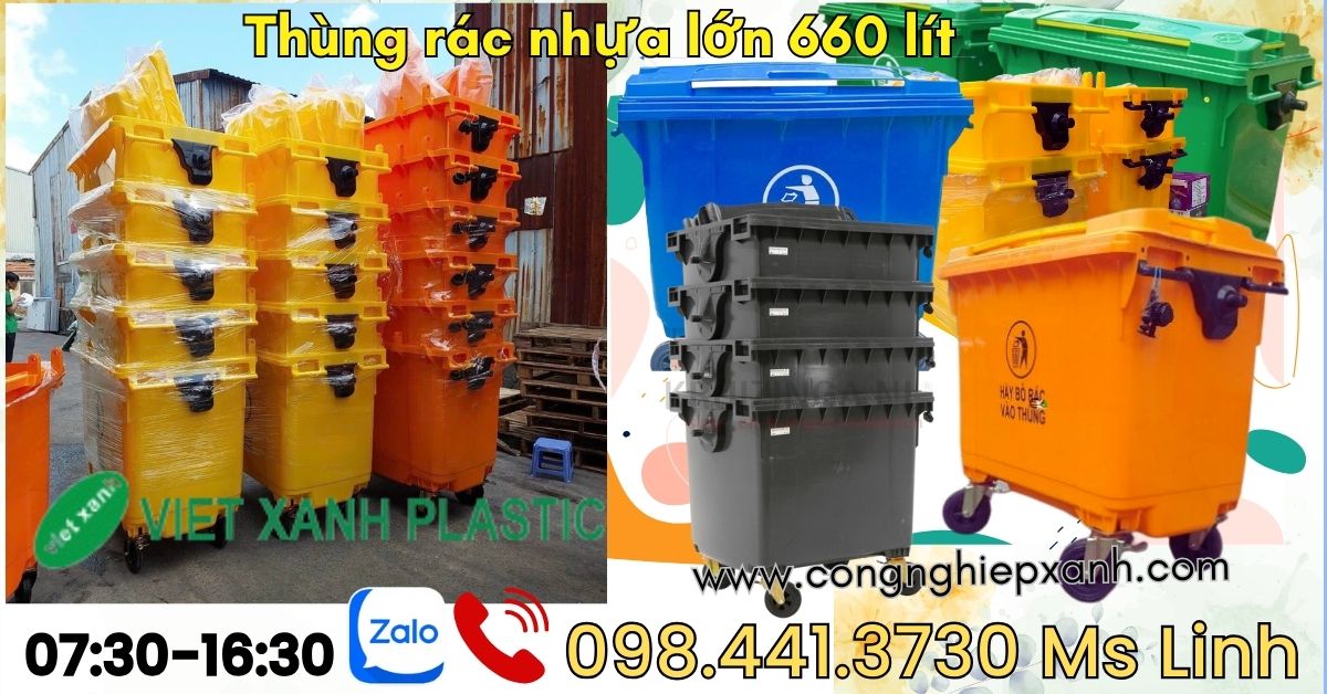 Thùng rác nhựa 660 lít công nghiệp