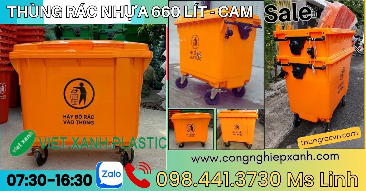 Thùng rác nhựa 660L màu cam nhập khẩu