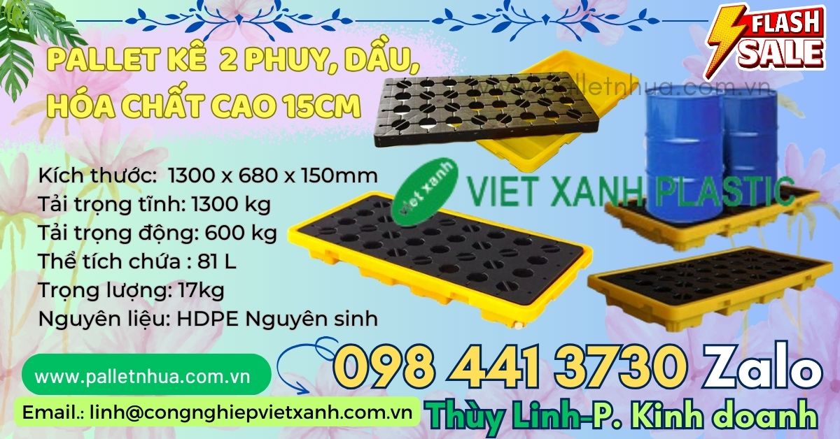 Pallet kê phuy dầu chống tràn 2 phuy