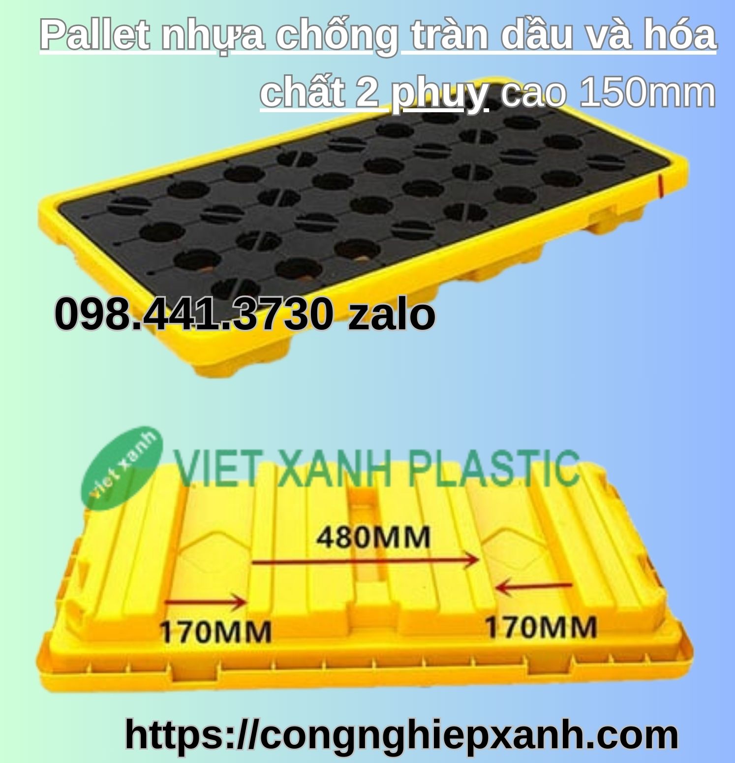 Pallet nhựa chống tràn cho 2 phuy cao 150mm