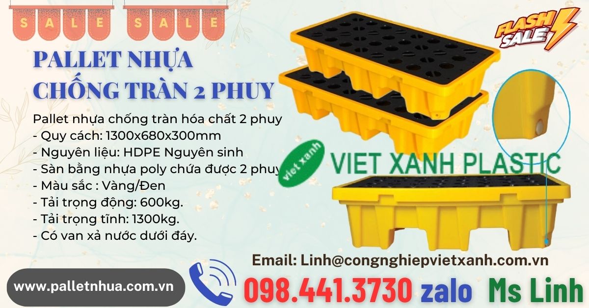 Pallet nhựa chống tràn cho 2 phuy