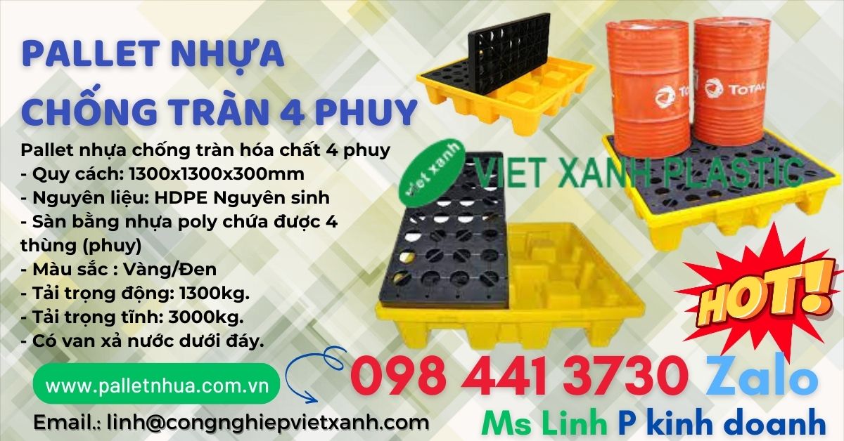 Pallet nhựa chống tràn 4 phuy